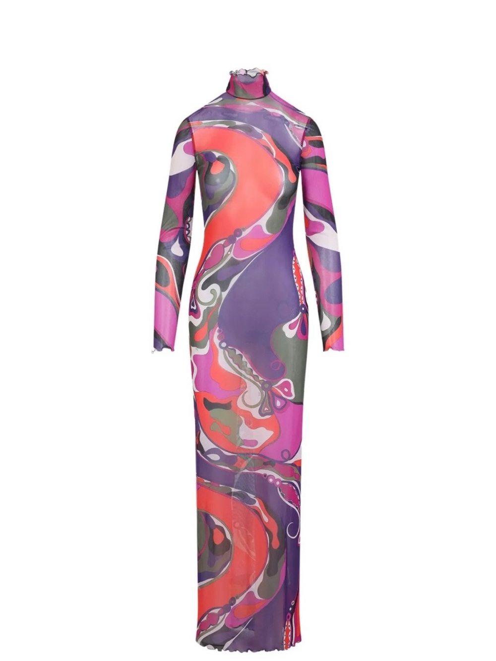 Emilio Pucci Pink, Purple & Orange Abstract Print Long Sleeve Maxi Dress